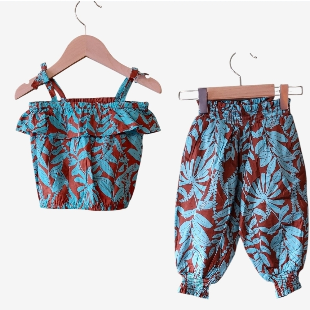 NWT Janie and Jack Tropical Teal & Brown Two-Piece Summer Set 18-24 M